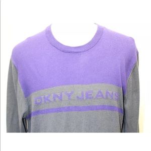 DKNY Jeans Purple  Gray Sweater Men 100% Cotton Large Fall Fitted